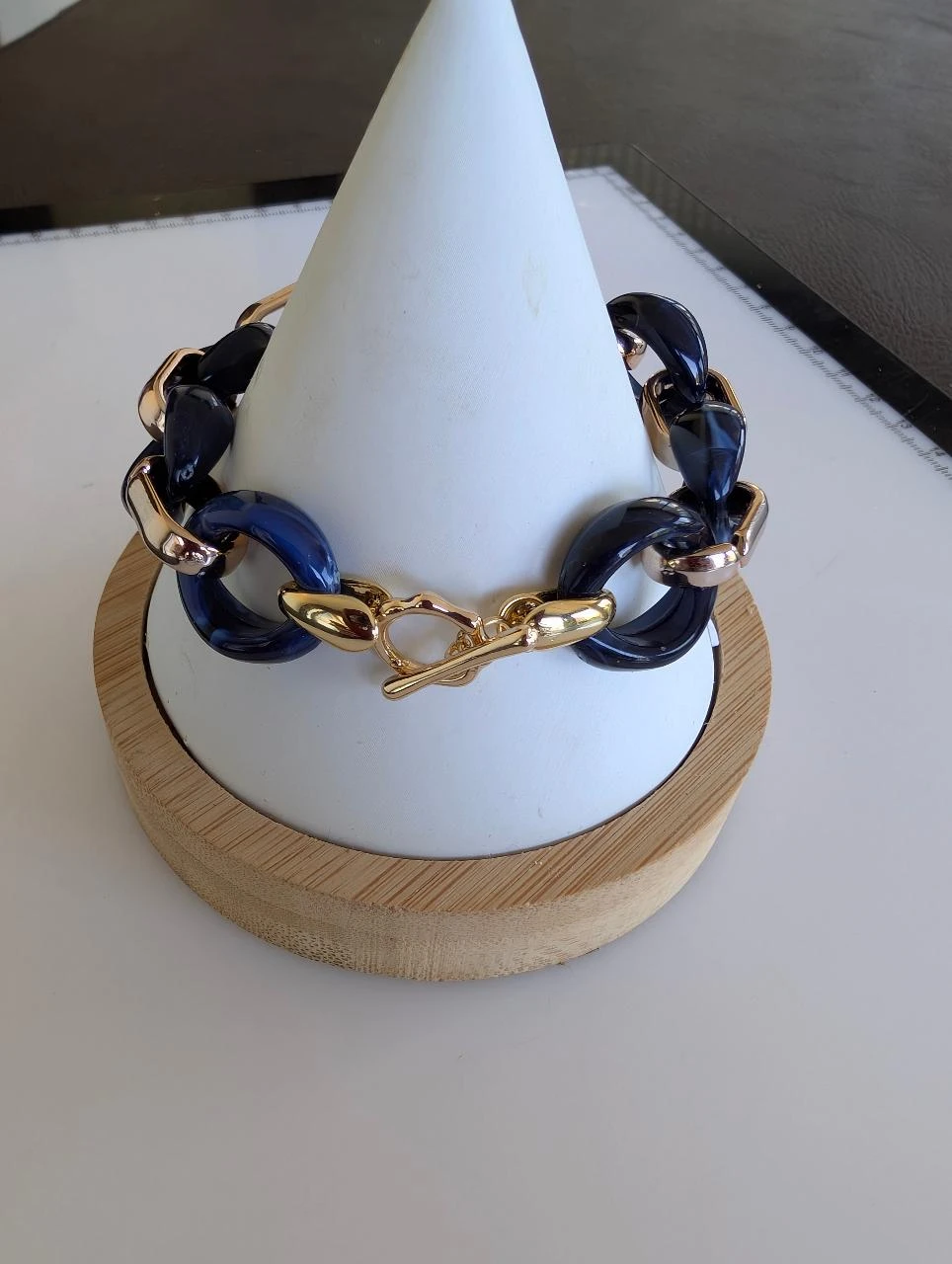 Bracelet en chaîne gros maillons acrylique de couleur marine